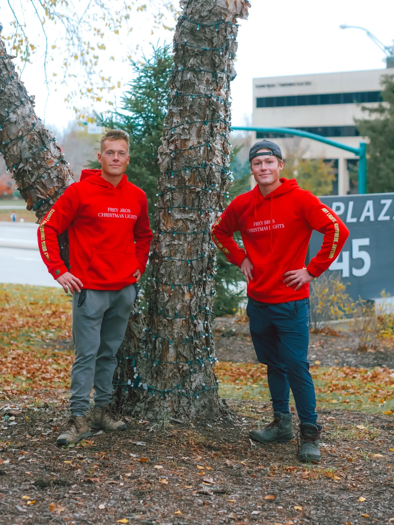 Frey Bros Christmas Lights team in professional uniforms