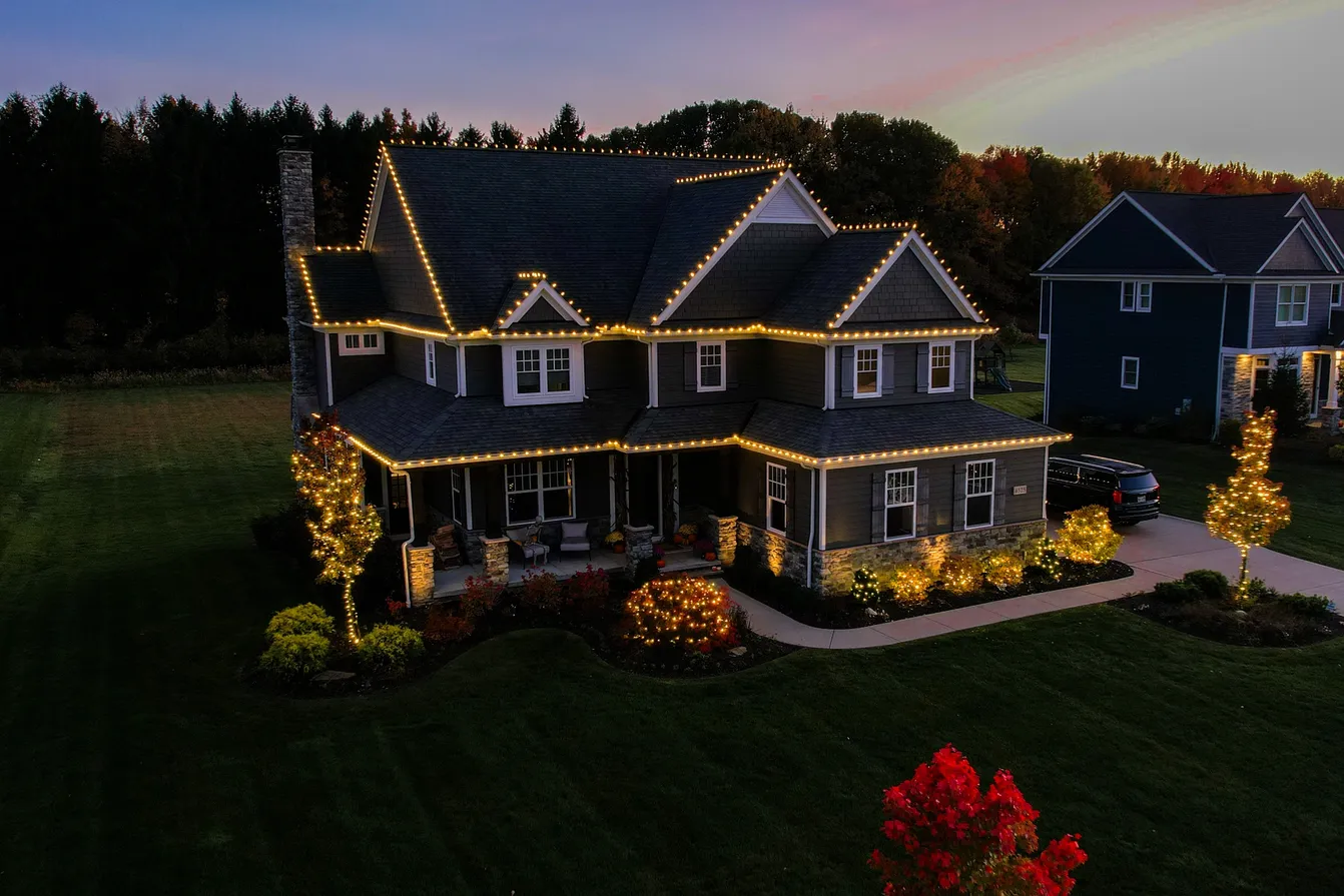 Professional Christmas light installation on home exterior